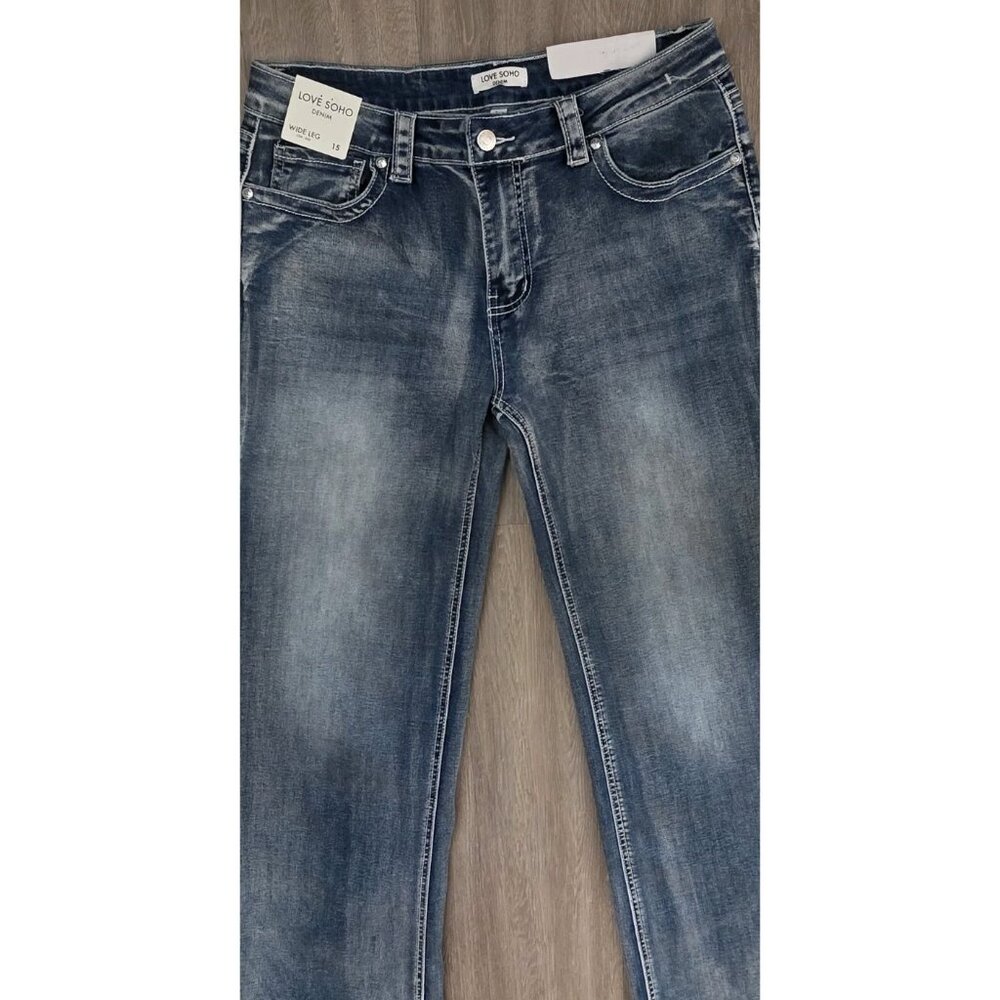 Love Soho Denim Women’s Jeans Size 15 Wide Leg Low Rise Embroidered - Picture 13 of 14